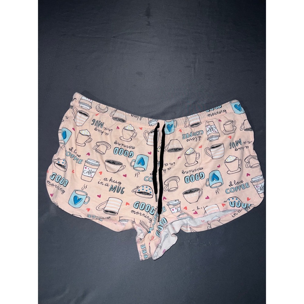 Secret Treasures Sleep Shorts Rose Blush Coffee Print Pink Cotton Blend L 12-14